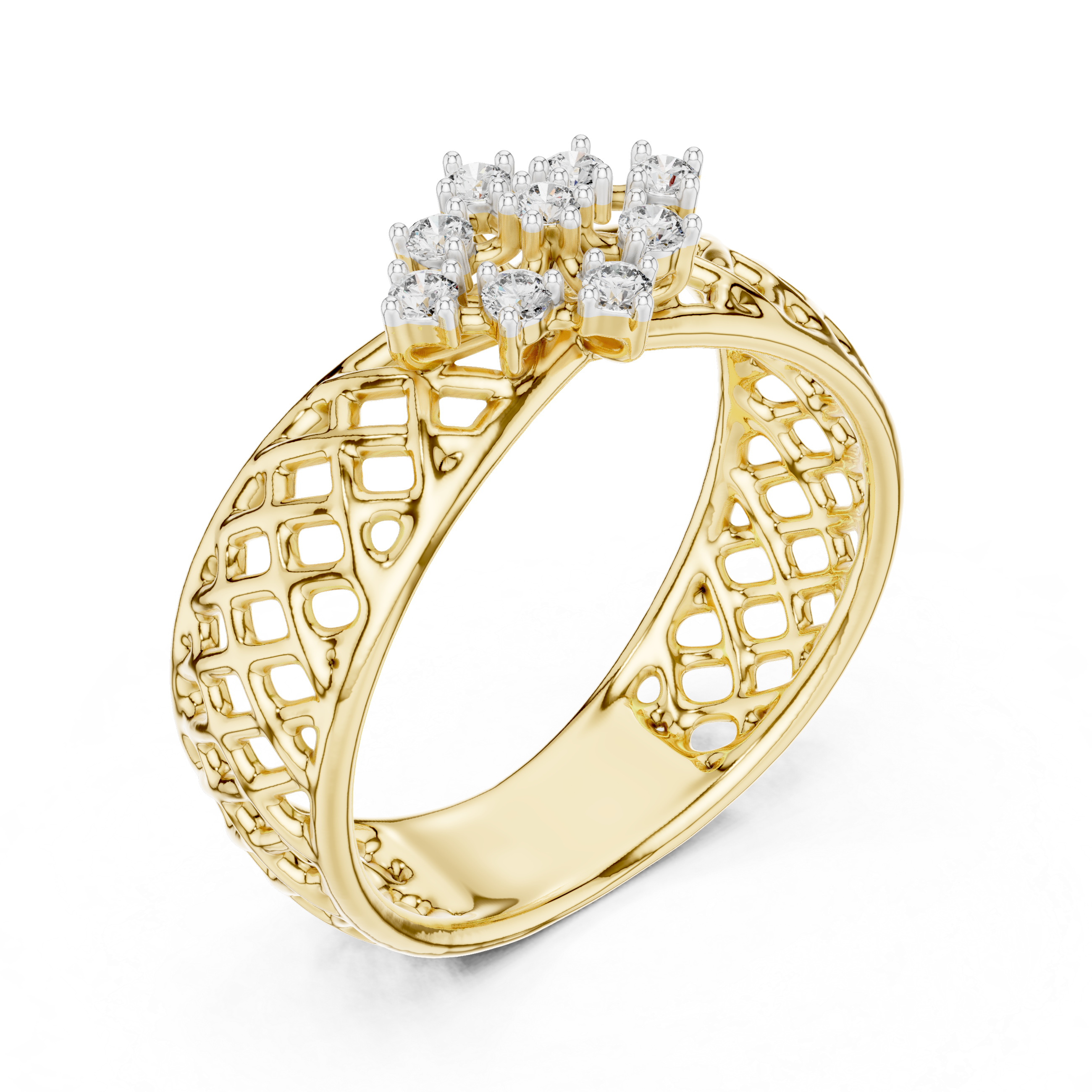 Round Cut Diamond Floral Cluster Lattice Band Ring