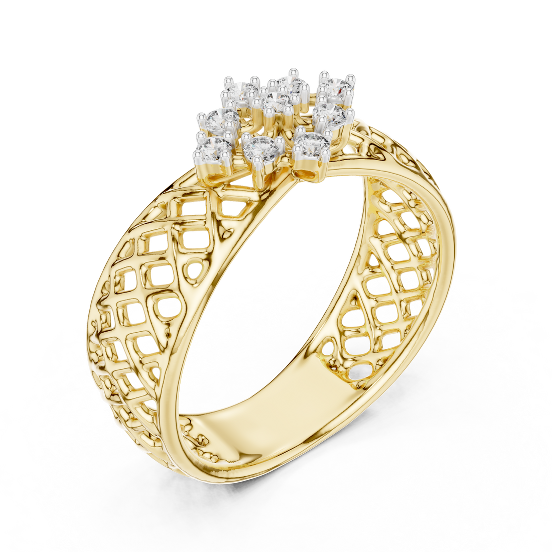 Round Cut Diamond Floral Cluster Lattice Band Ring
