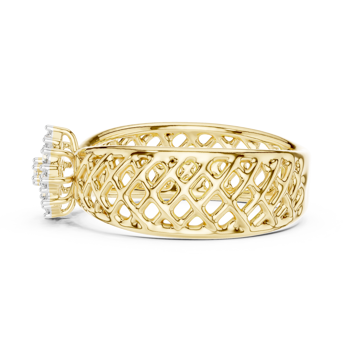 Round Cut Diamond Floral Cluster Lattice Band Ring