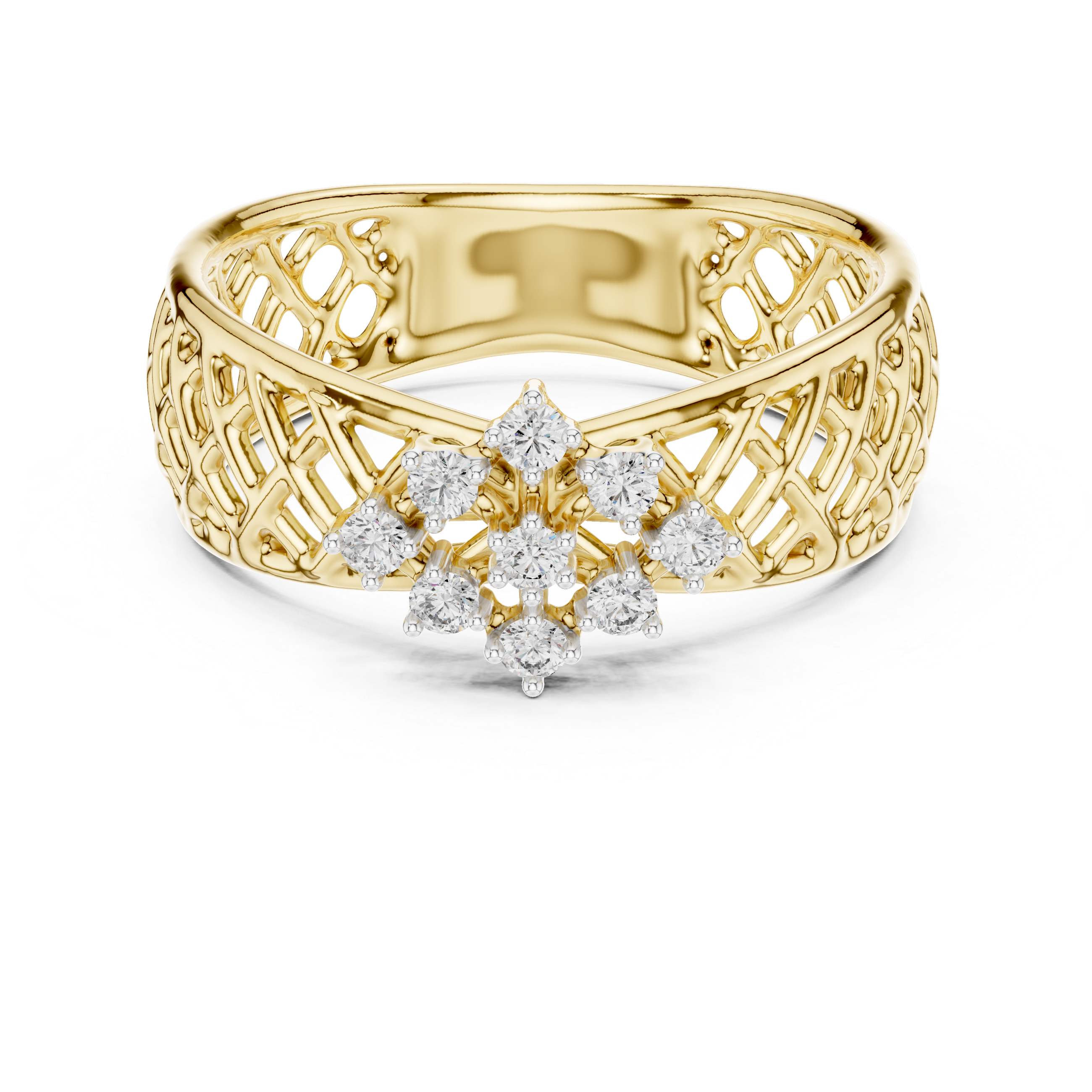 Round Cut Diamond Floral Cluster Lattice Band Ring