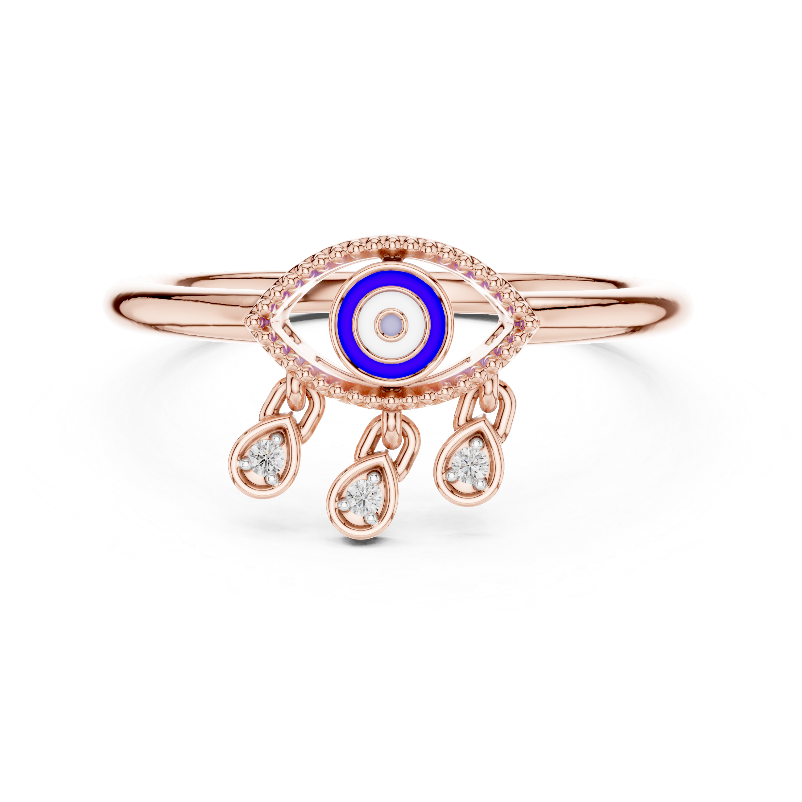 Round Cut Diamond Evil Eye Motif Dangling Charm Ring