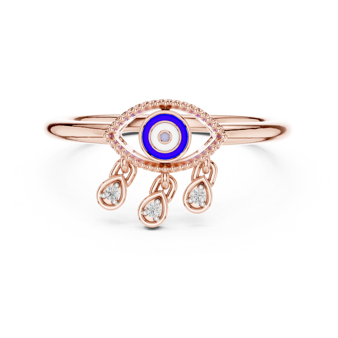Round Cut Diamond Evil Eye Motif Dangling Charm Ring