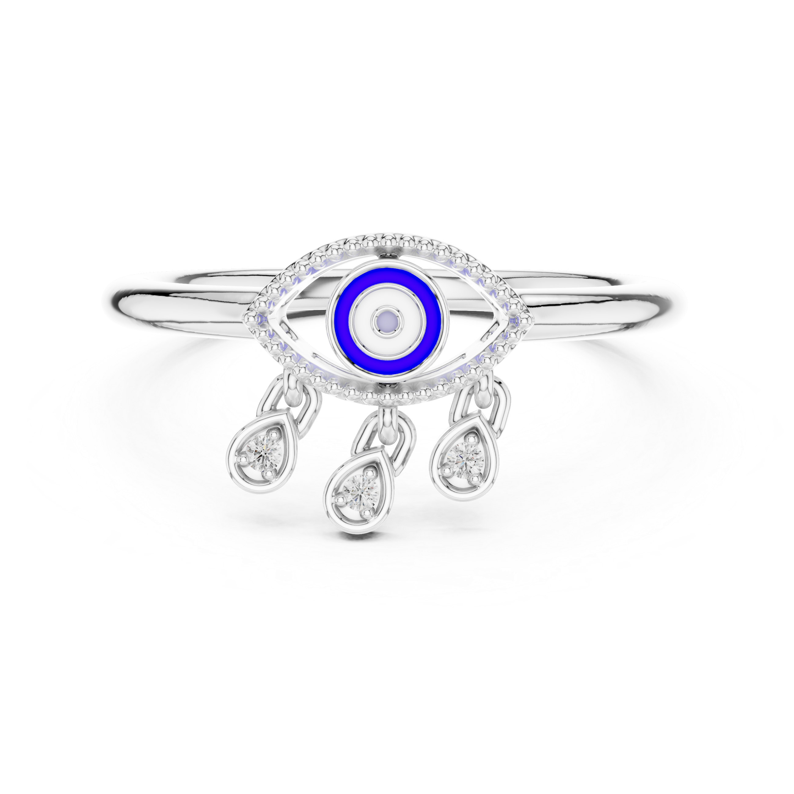 Round Cut Diamond Evil Eye Motif Dangling Charm Ring