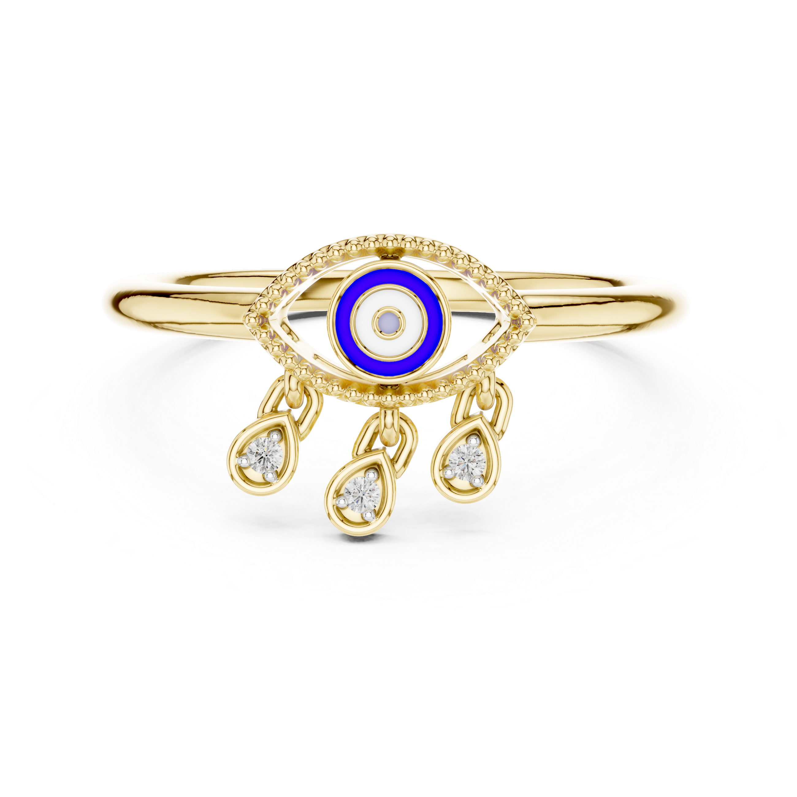 Round Cut Diamond Evil Eye Motif Dangling Charm Ring