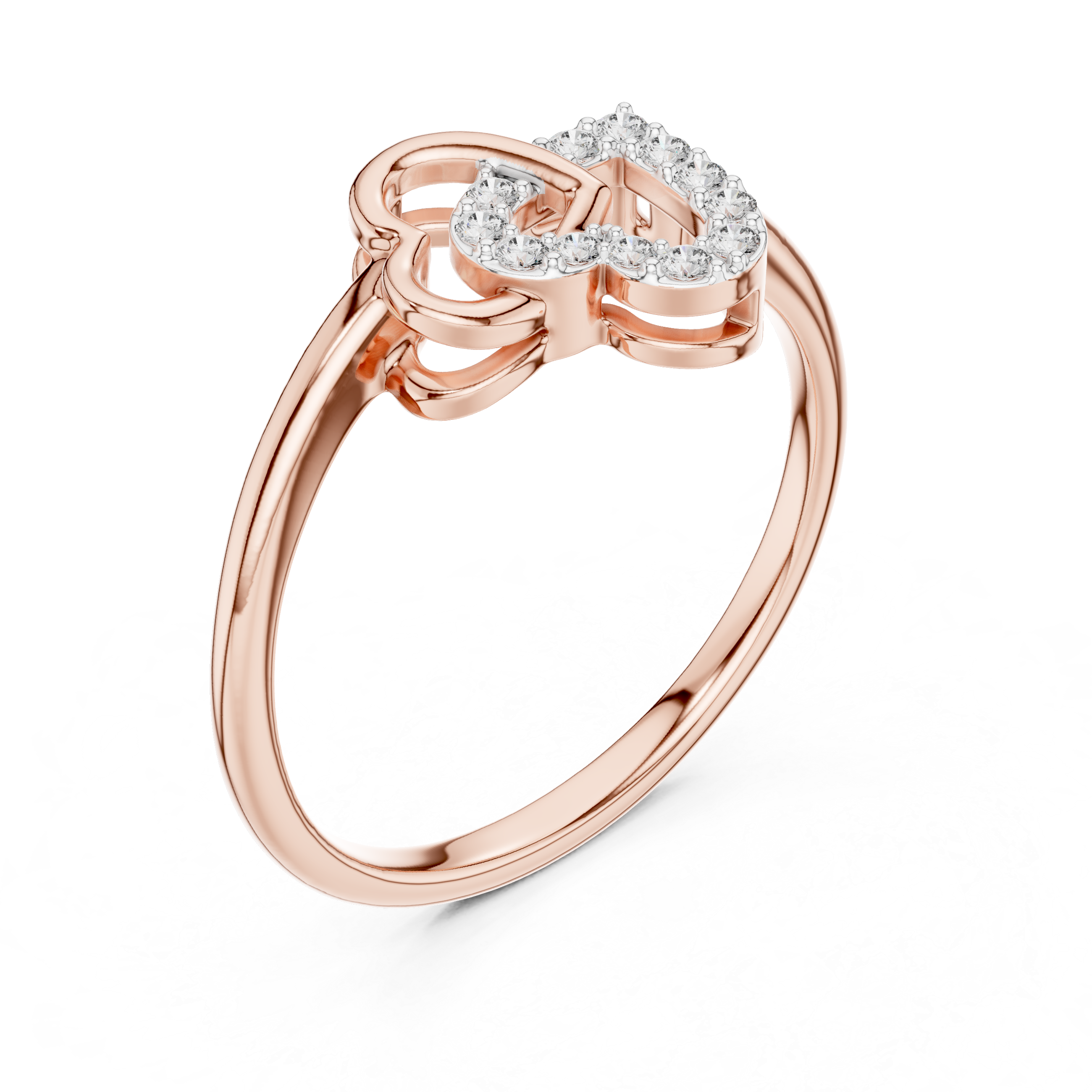 Interlocking Heart Motif Round Cut Diamond Side Stone Ring