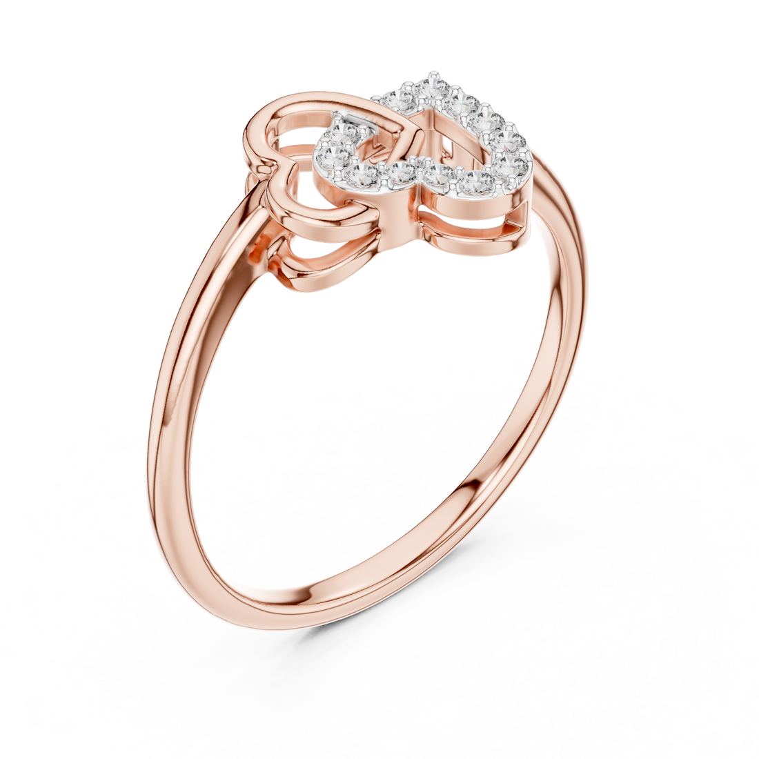 Interlocking Heart Motif Round Cut Diamond Side Stone Ring