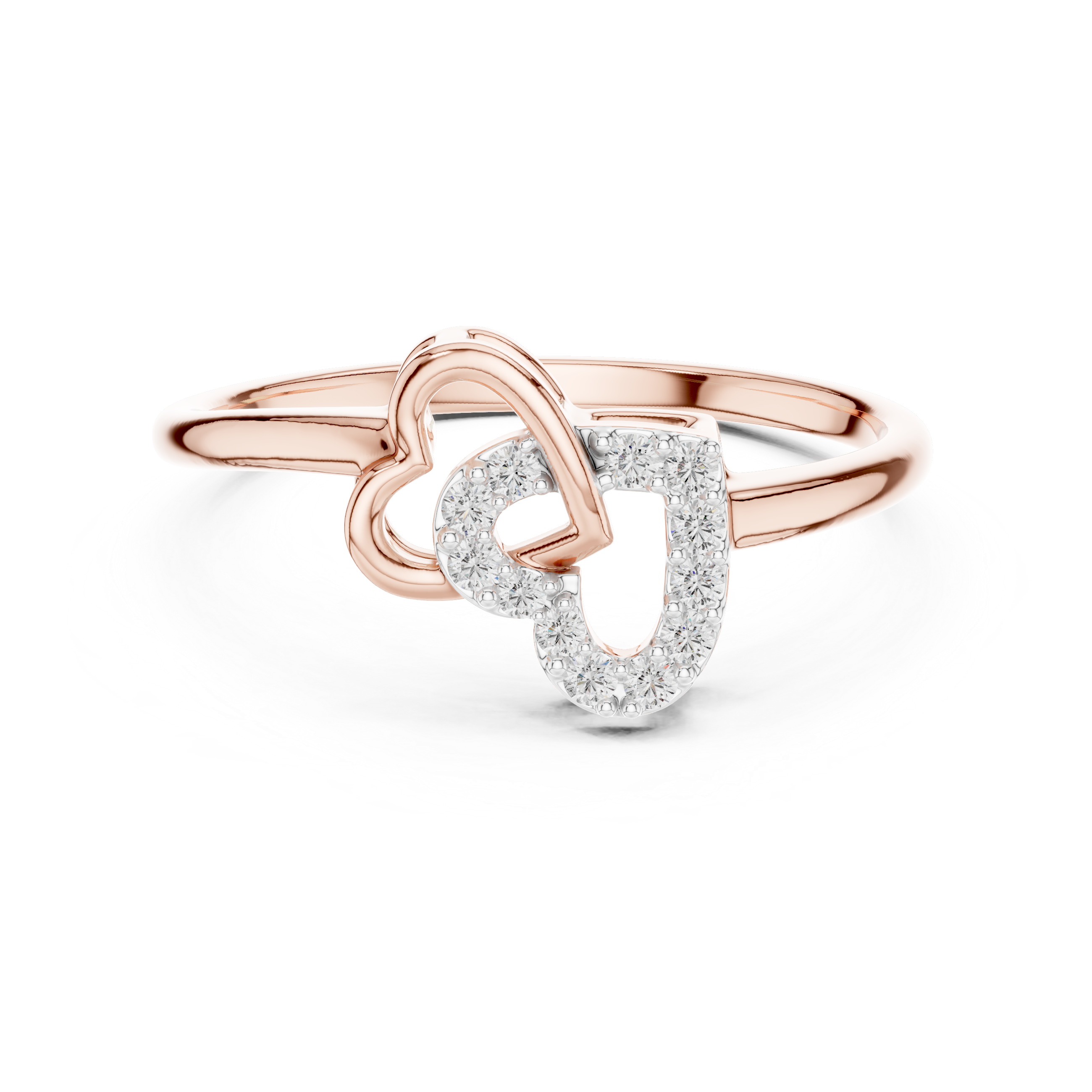 Interlocking Heart Motif Round Cut Diamond Side Stone Ring