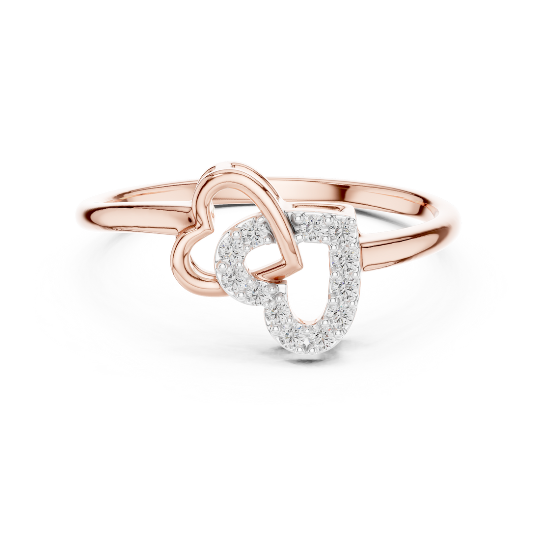 Interlocking Heart Motif Round Cut Diamond Side Stone Ring