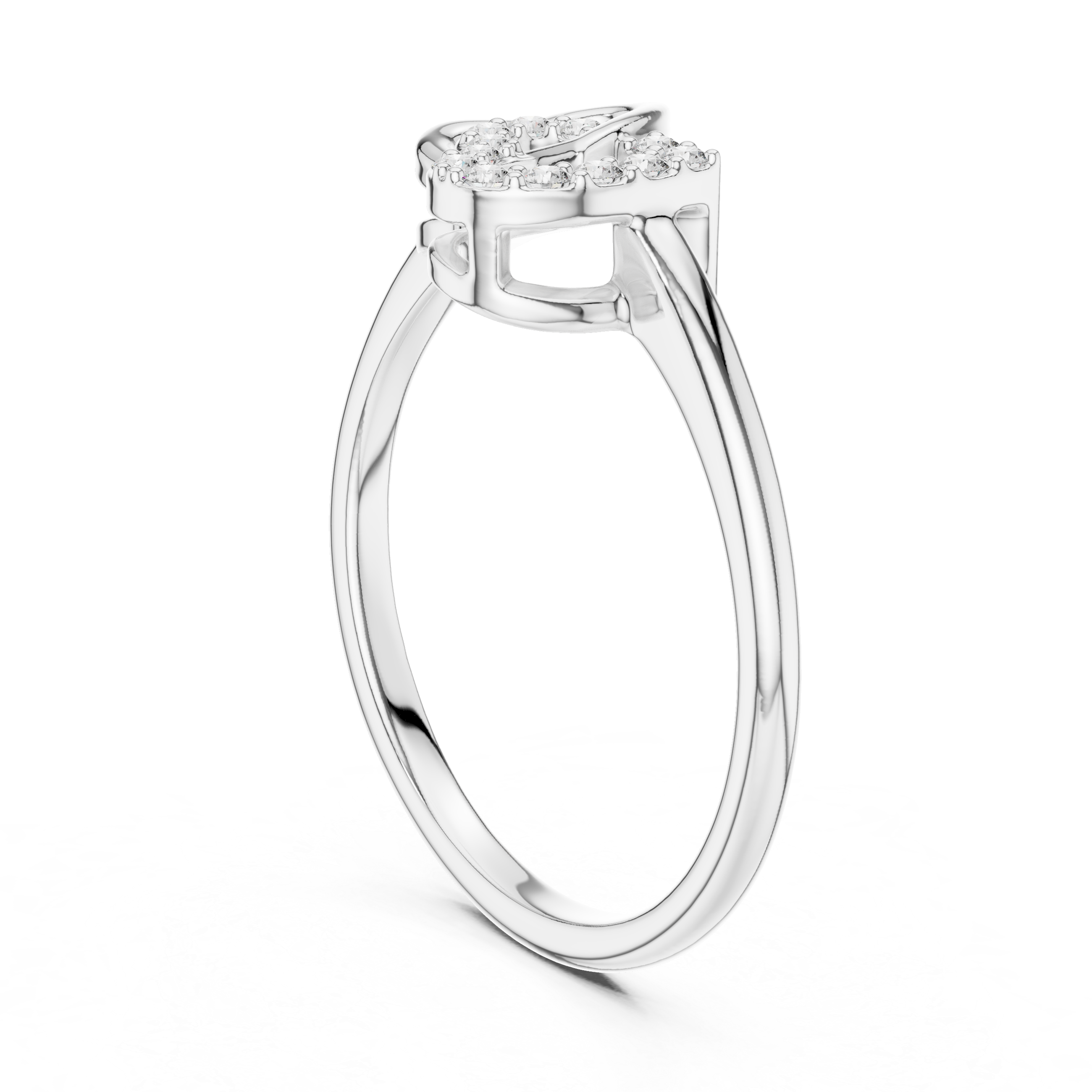 Interlocking Heart Motif Round Cut Diamond Side Stone Ring