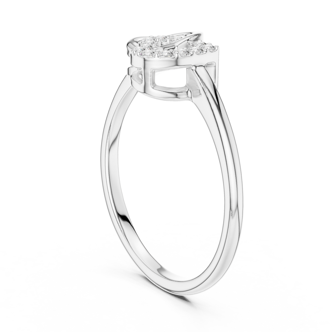 Interlocking Heart Motif Round Cut Diamond Side Stone Ring