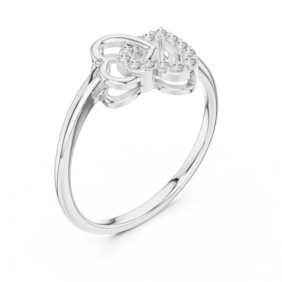 Interlocking Heart Motif Round Cut Diamond Side Stone Ring