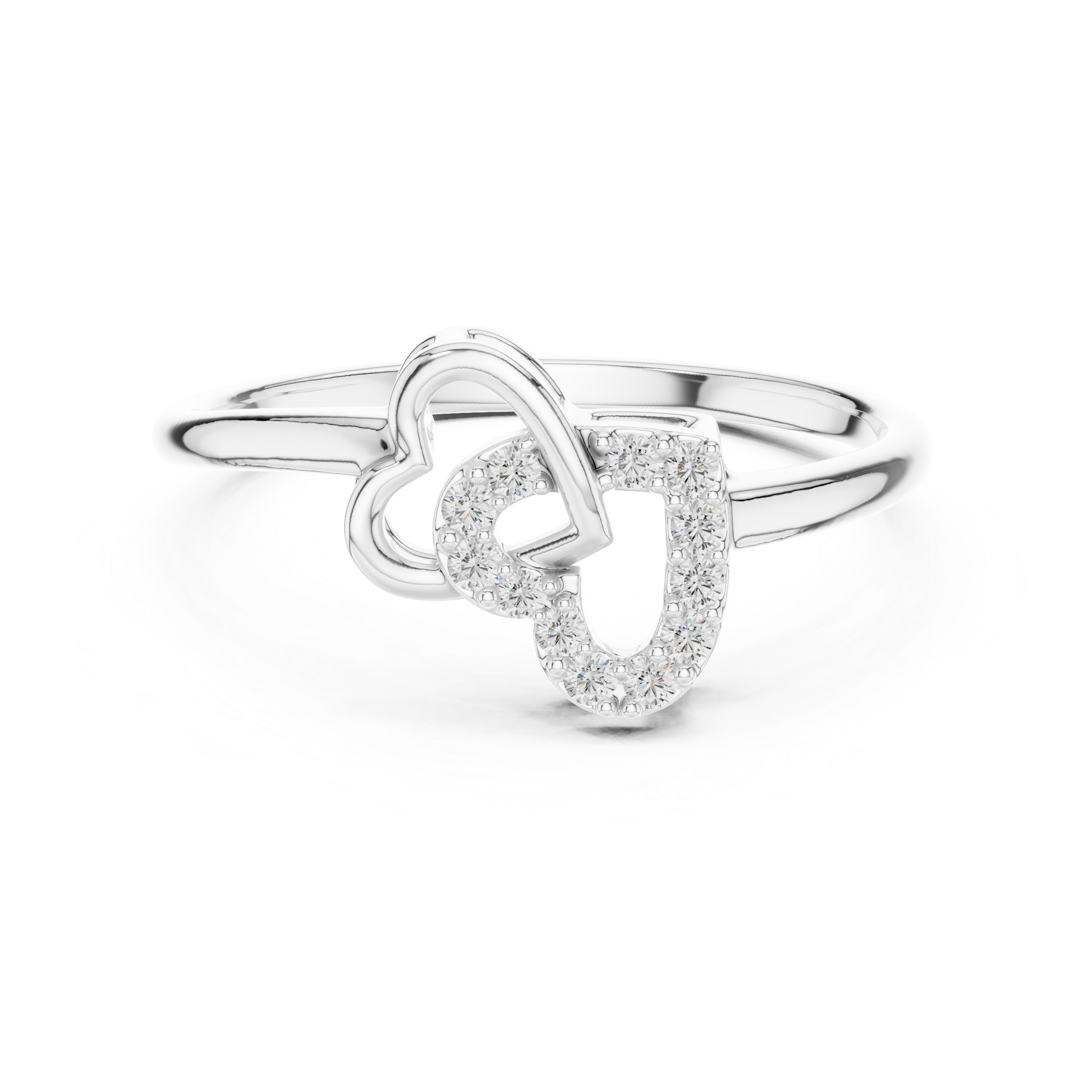 Interlocking Heart Motif Round Cut Diamond Side Stone Ring