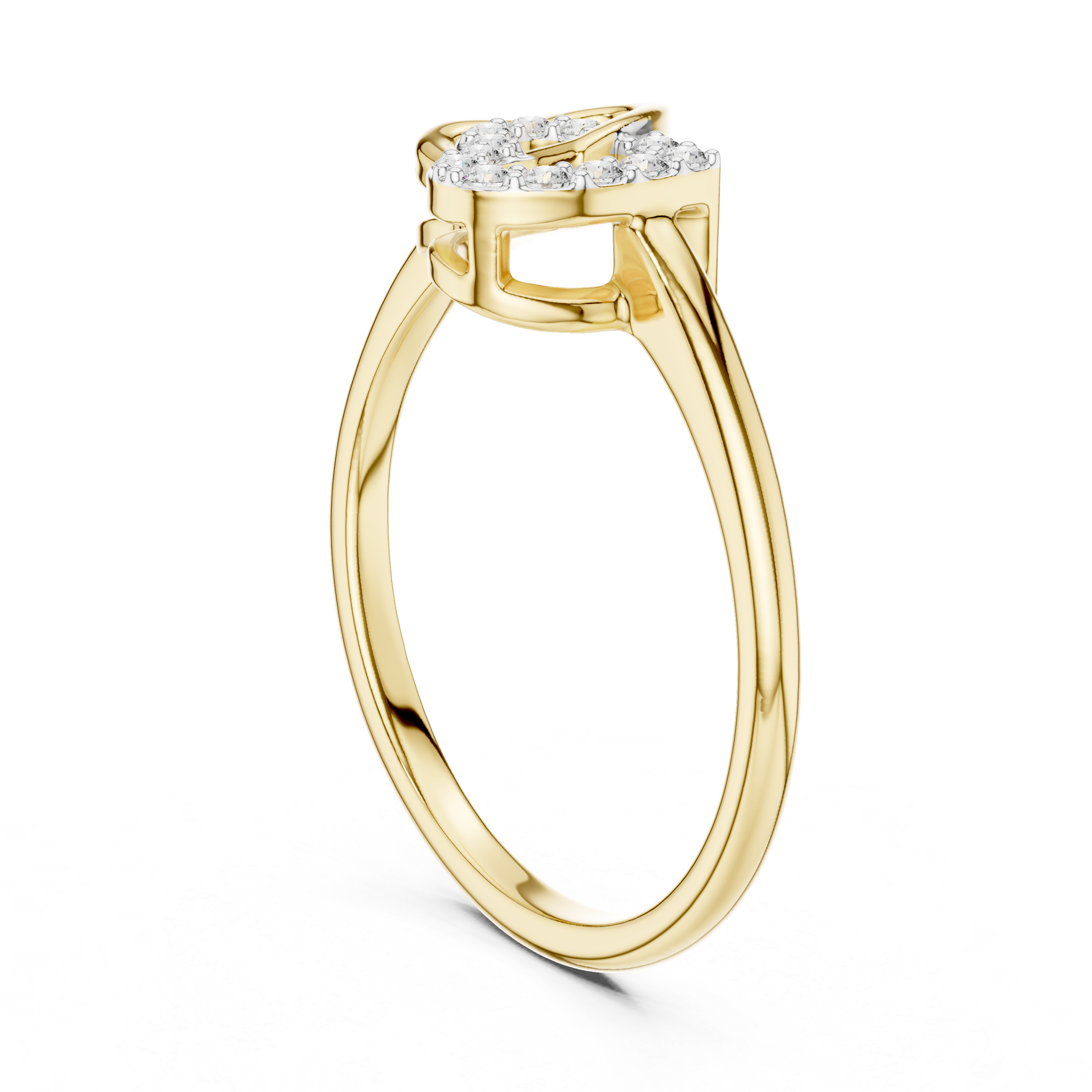 Interlocking Heart Motif Round Cut Diamond Side Stone Ring