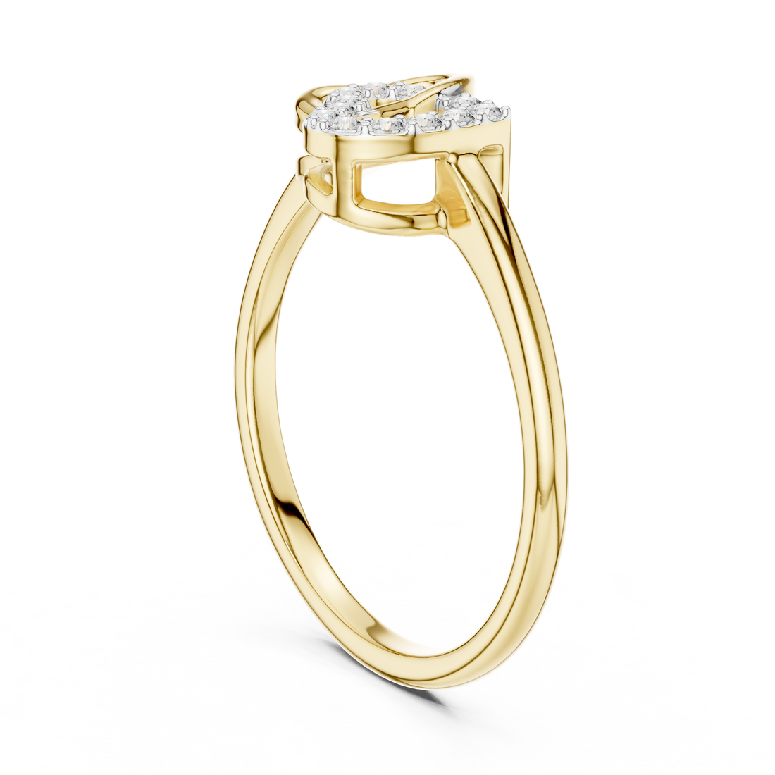 Interlocking Heart Motif Round Cut Diamond Side Stone Ring