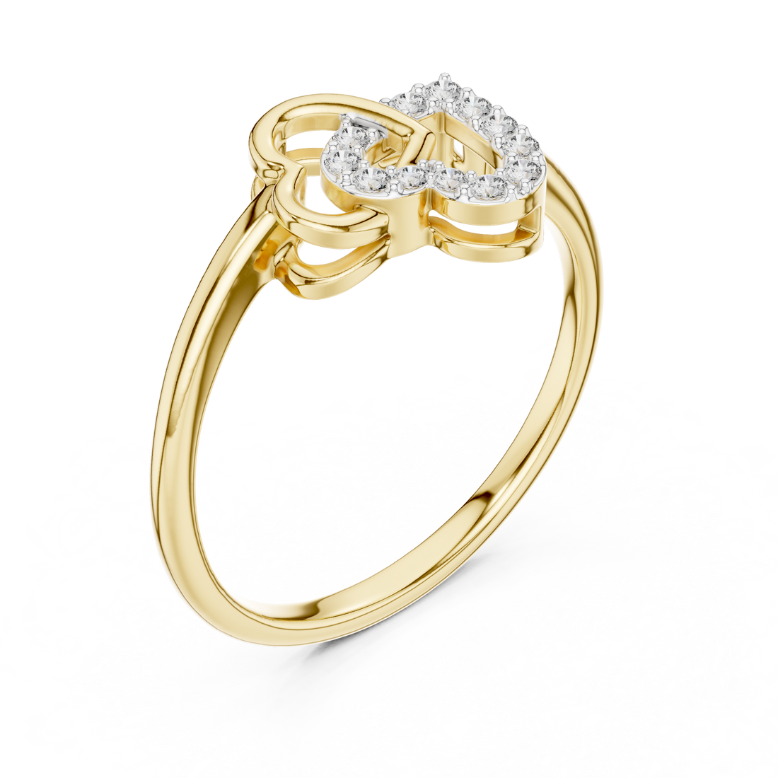 Interlocking Heart Motif Round Cut Diamond Side Stone Ring