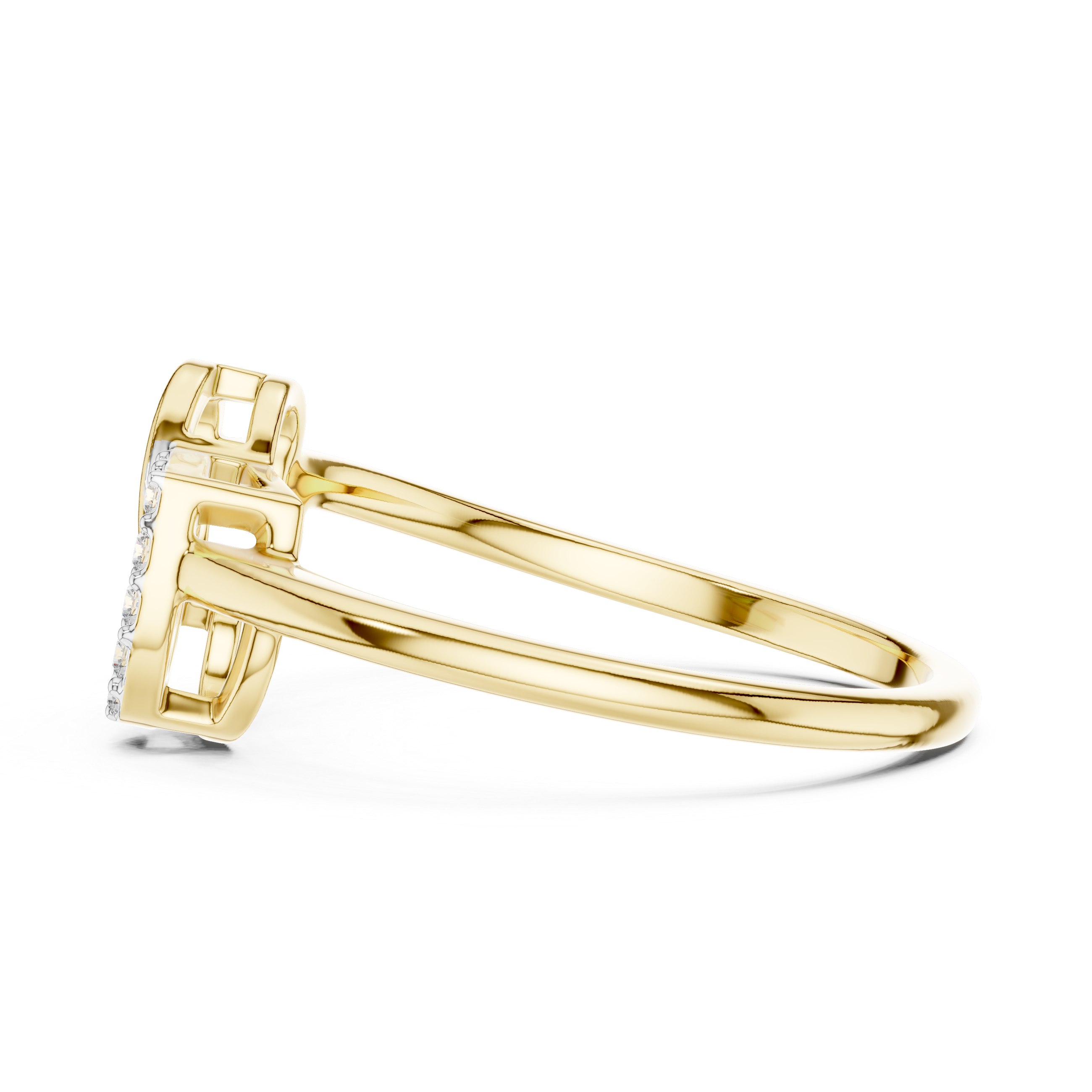 Interlocking Heart Motif Round Cut Diamond Side Stone Ring