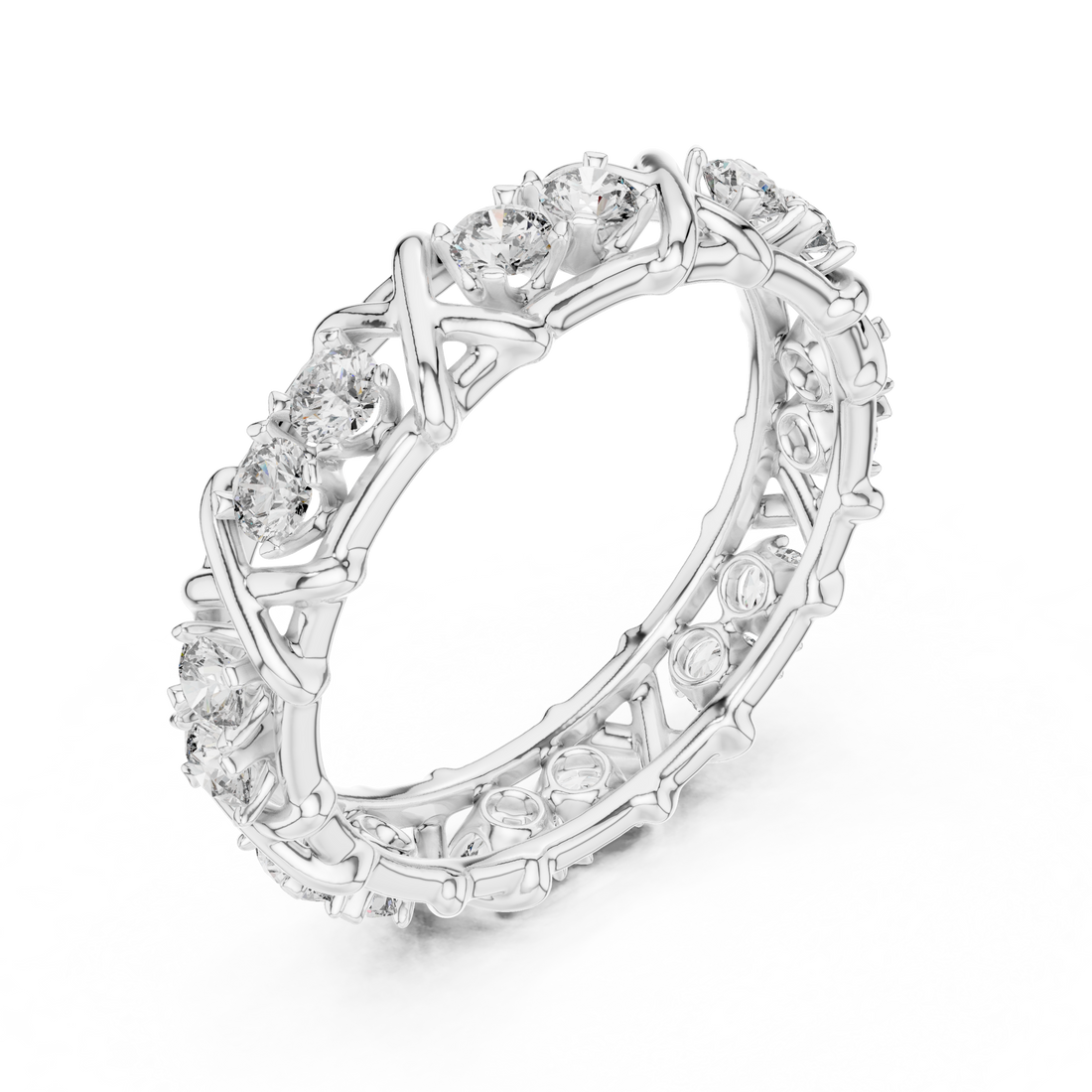 Round Cut Diamond Evil Eye Charm Band Ring