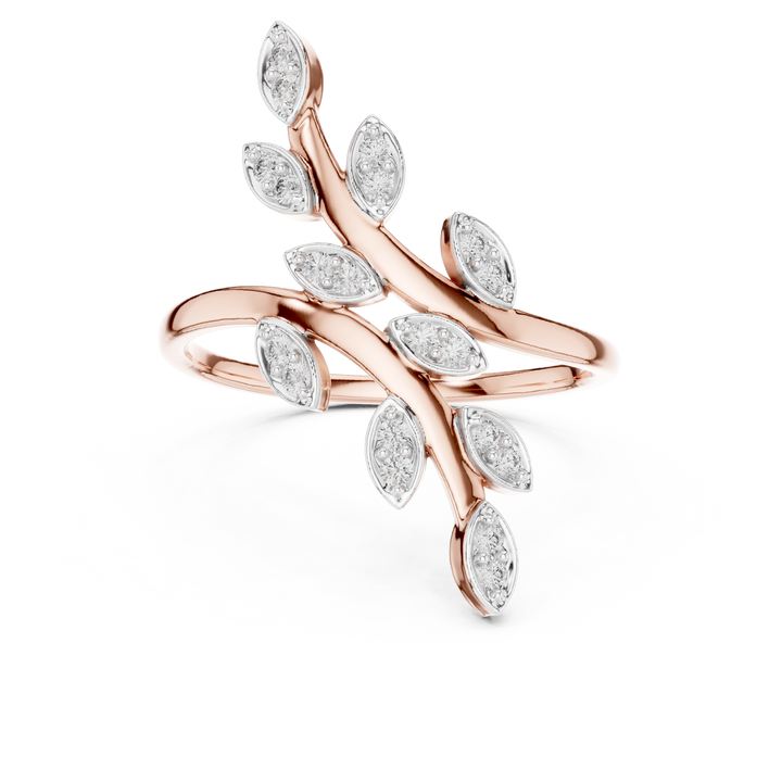 Round Cut Diamond Leaf Branch Twist Ring