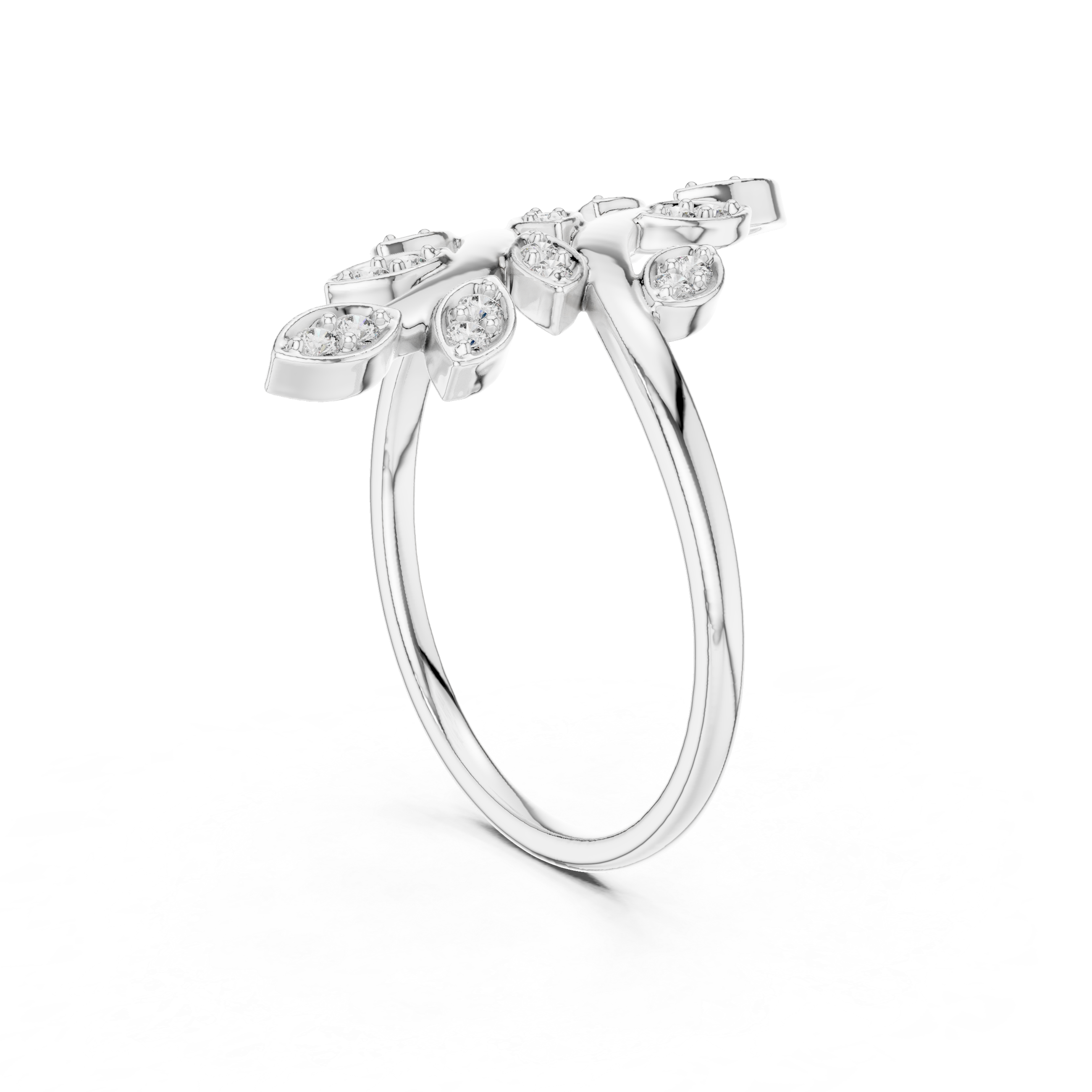 Round Cut Diamond Leaf Branch Twist Ring