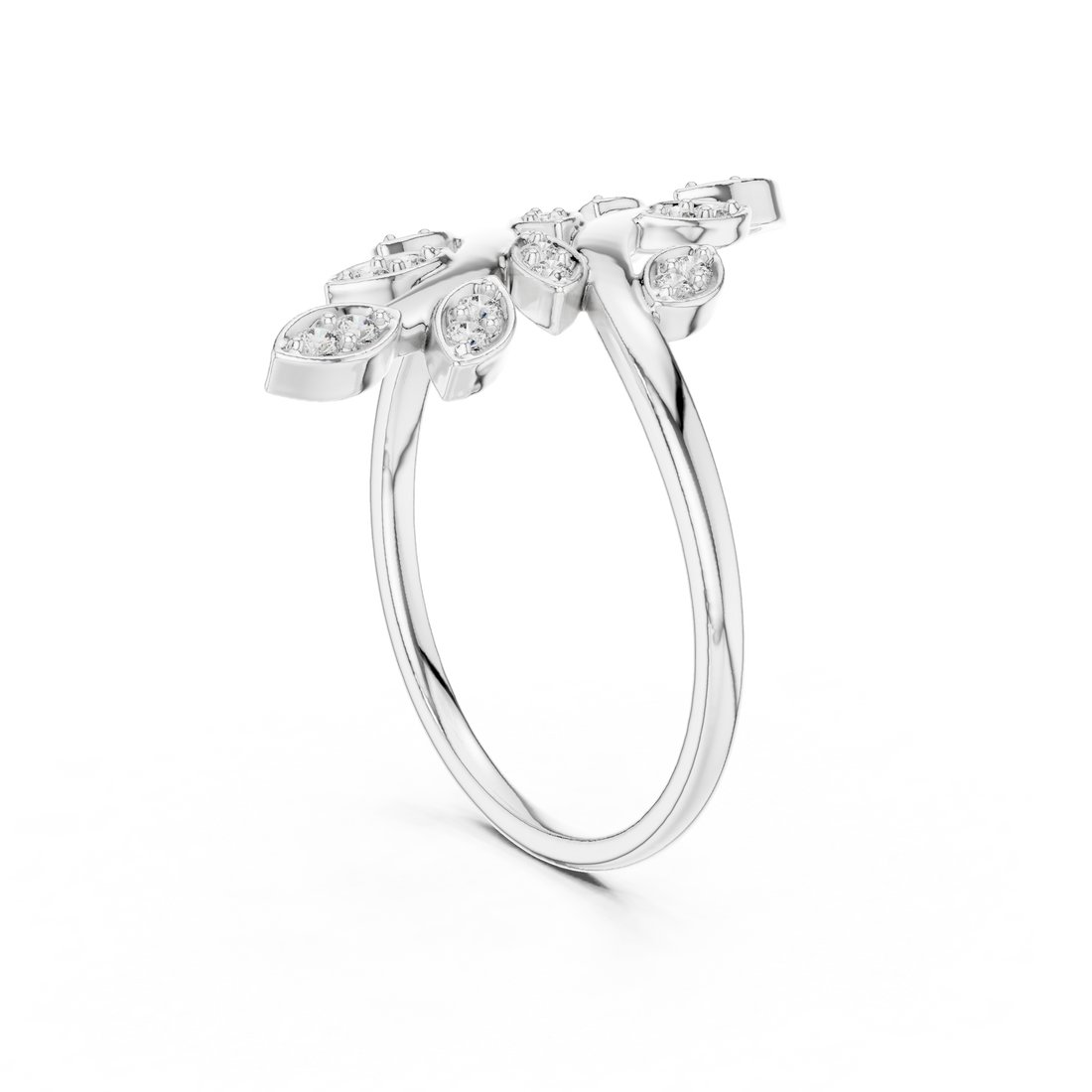Round Cut Diamond Leaf Branch Twist Ring