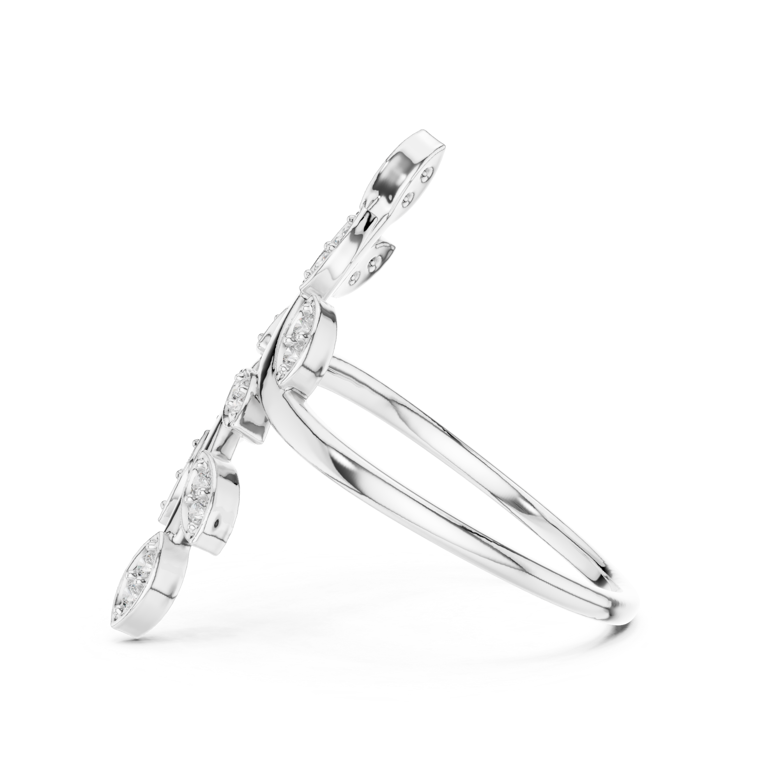 Round Cut Diamond Leaf Branch Twist Ring