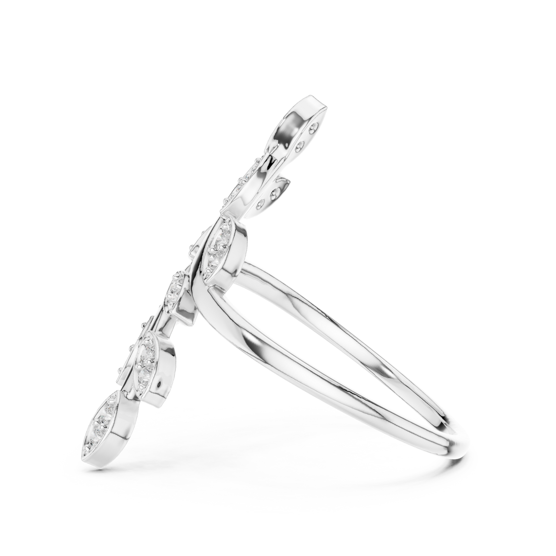 Round Cut Diamond Leaf Branch Twist Ring
