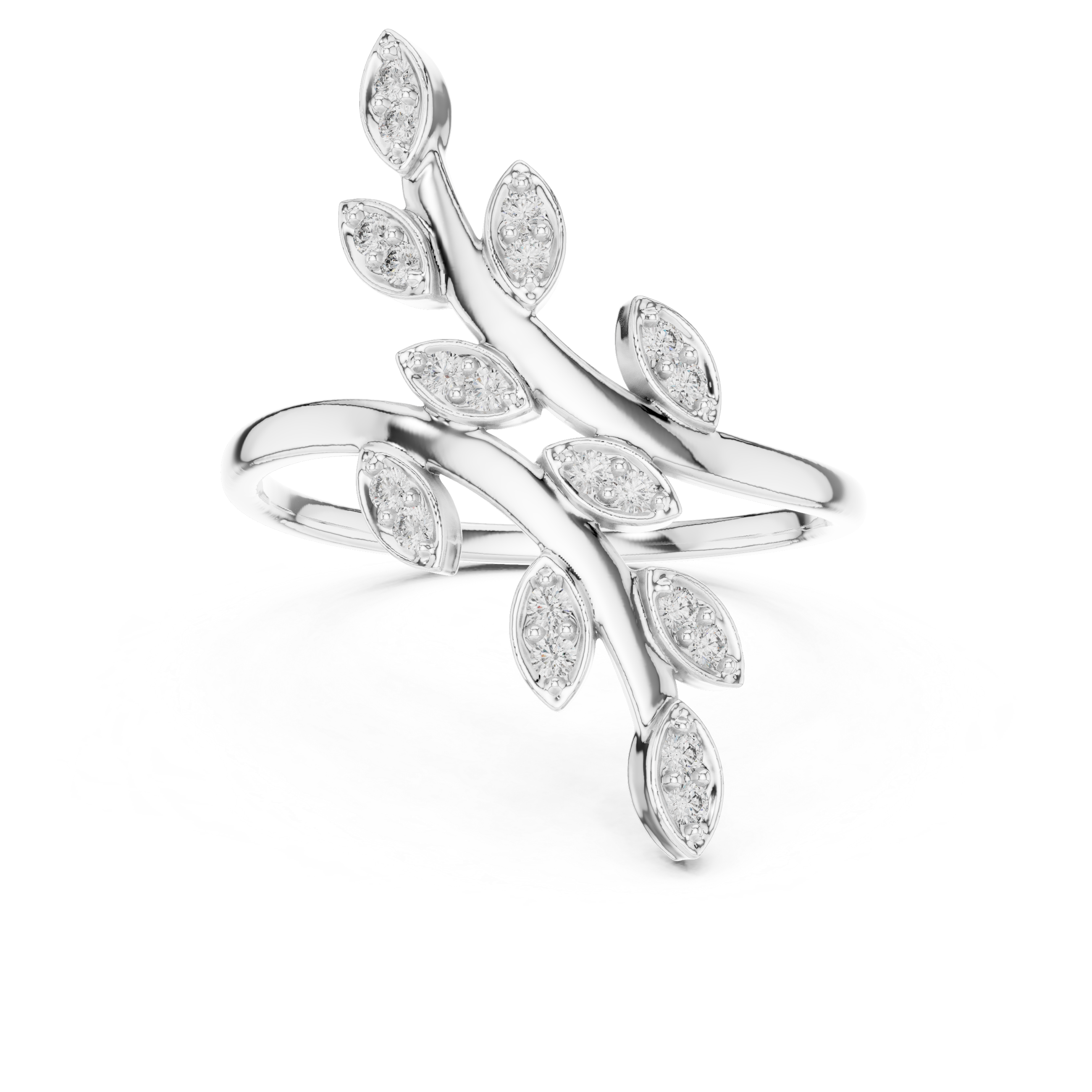 Round Cut Diamond Leaf Branch Twist Ring