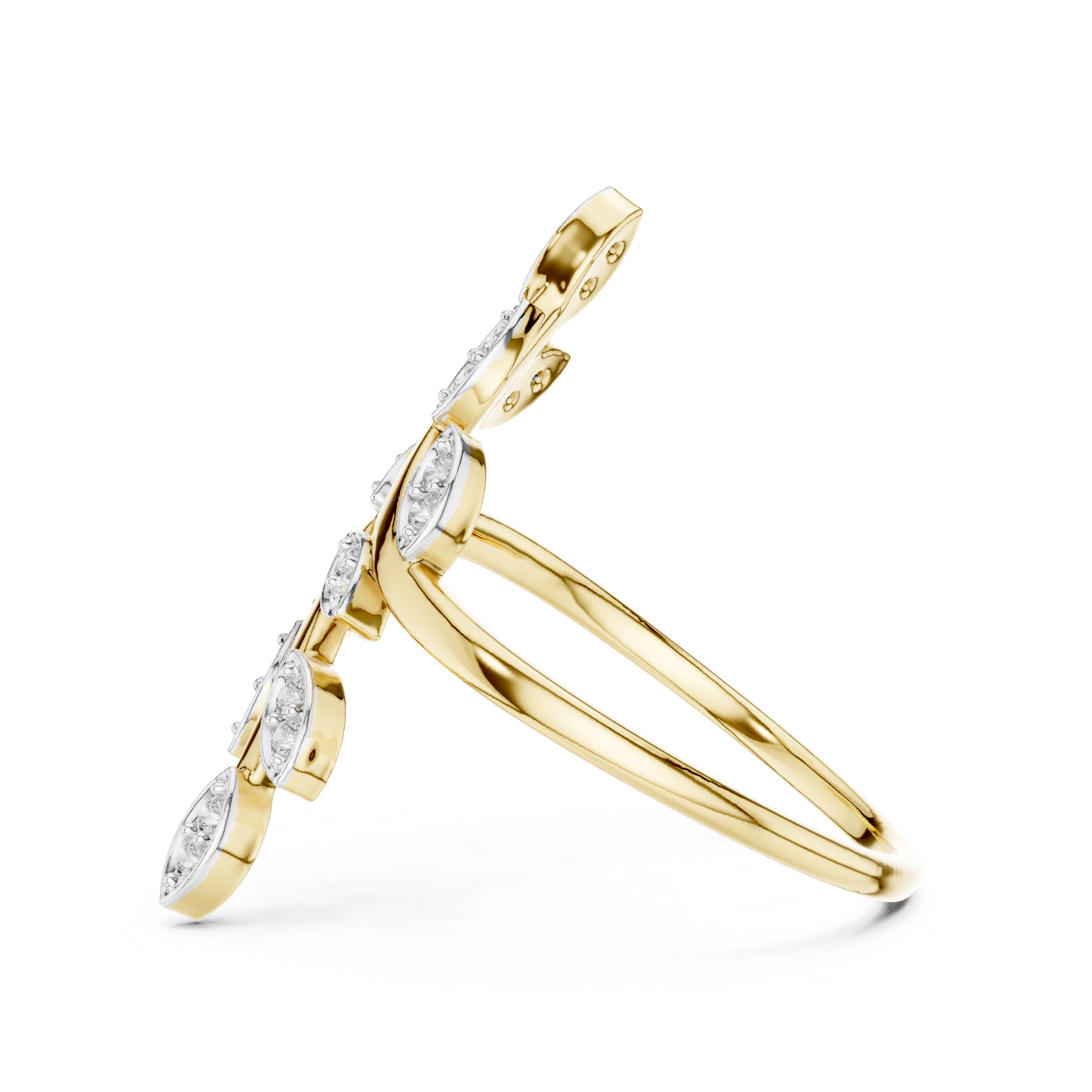 Round Cut Diamond Leaf Branch Twist Ring