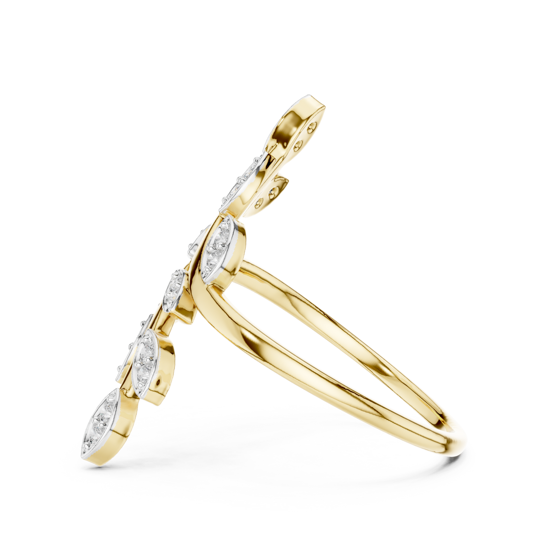 Round Cut Diamond Leaf Branch Twist Ring