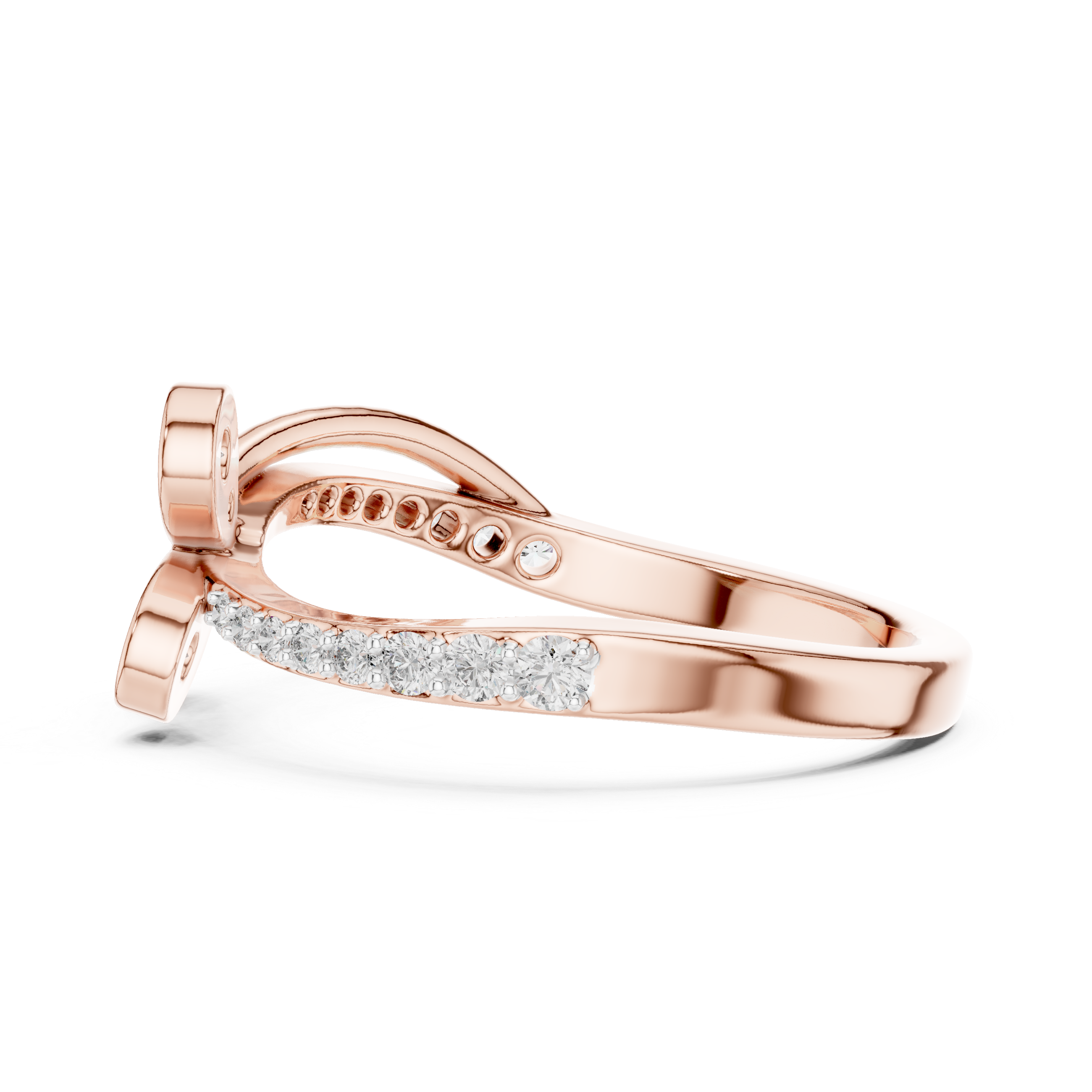 Round Cut Diamond Butterfly Twist Side Stone Ring