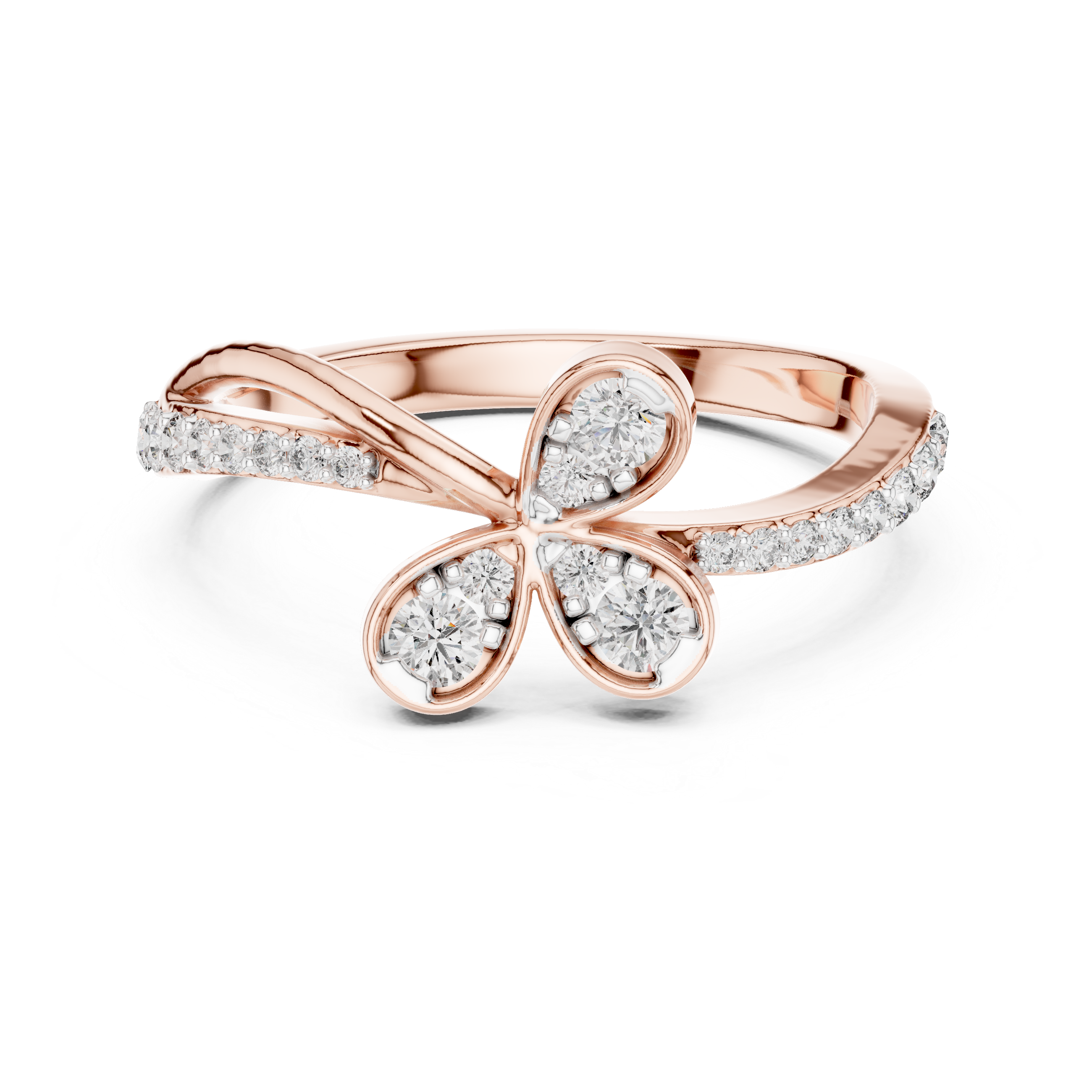 Round Cut Diamond Butterfly Twist Side Stone Ring