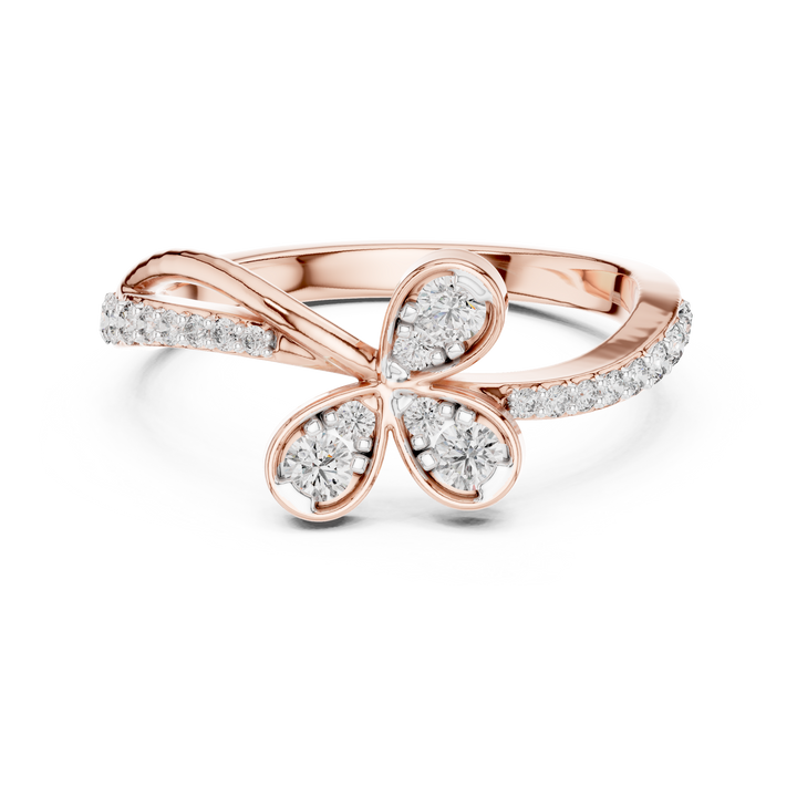 Round Cut Diamond Butterfly Twist Side Stone Ring