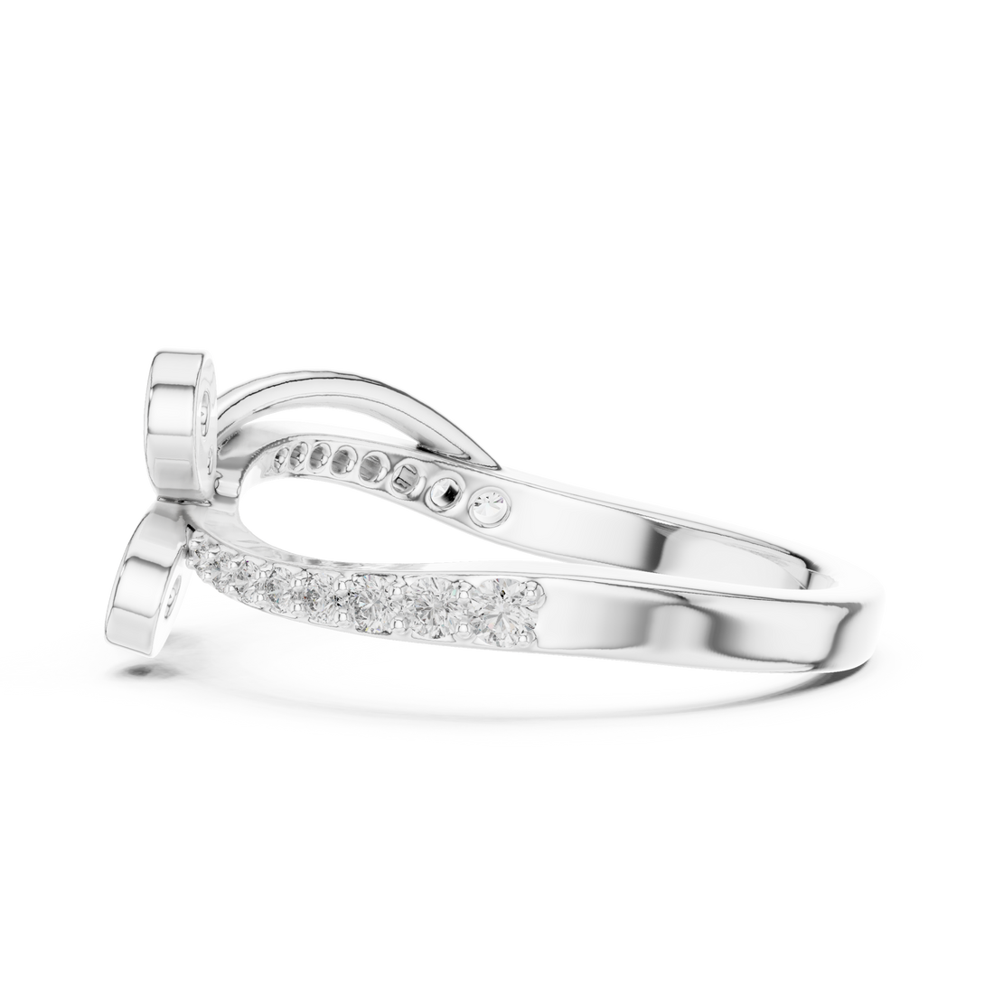 Round Cut Diamond Butterfly Twist Side Stone Ring