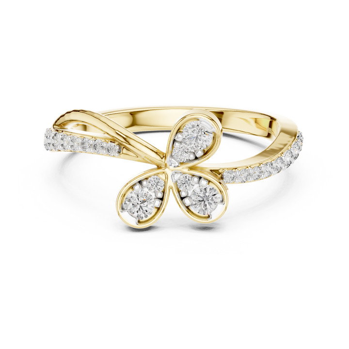 Round Cut Diamond Butterfly Twist Side Stone Ring