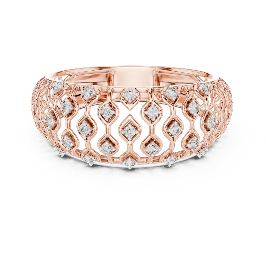Round Cut Diamond Lattice Wide Band Ring