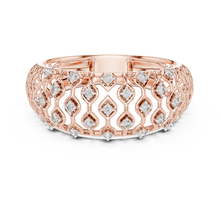 Round Cut Diamond Lattice Wide Band Ring