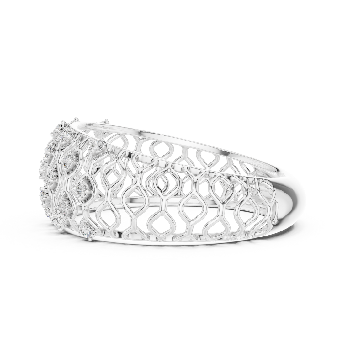 Round Cut Diamond Lattice Wide Band Ring
