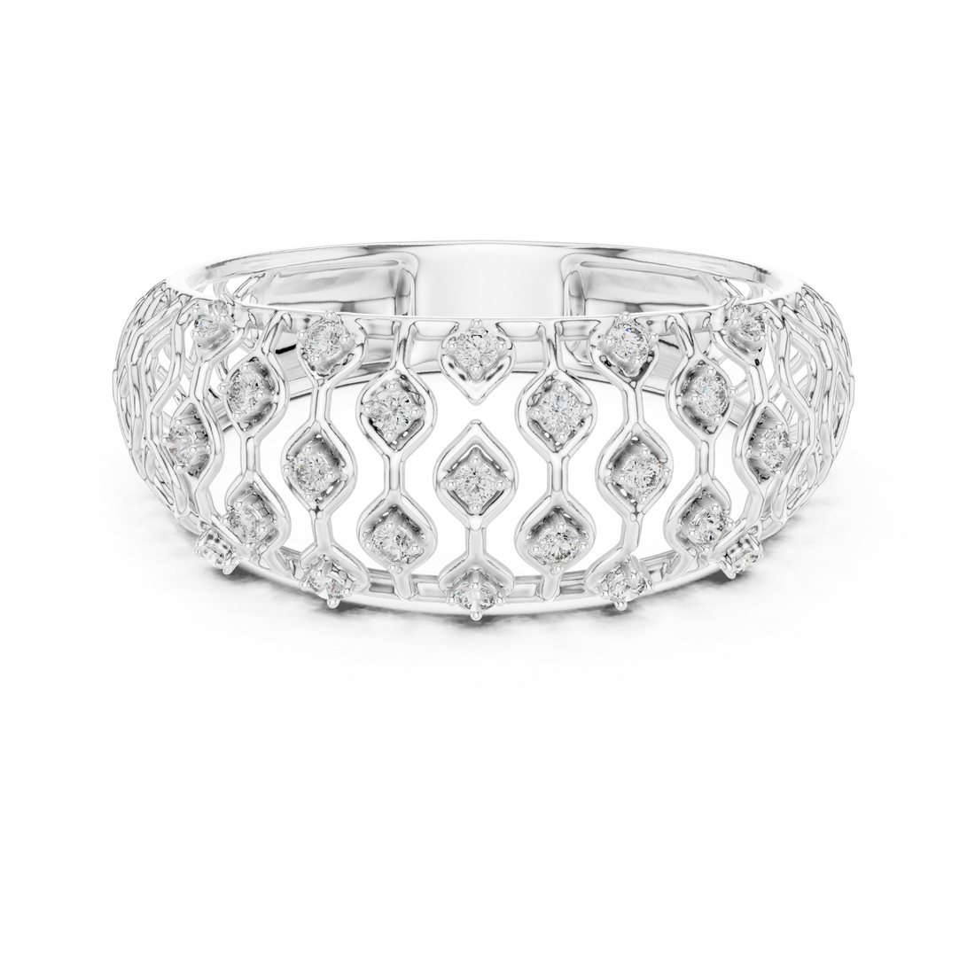Round Cut Diamond Lattice Wide Band Ring