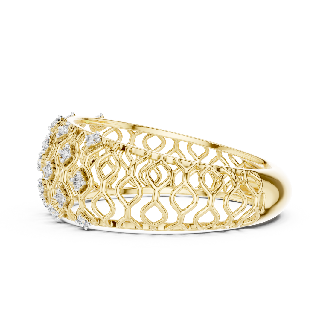Round Cut Diamond Lattice Wide Band Ring