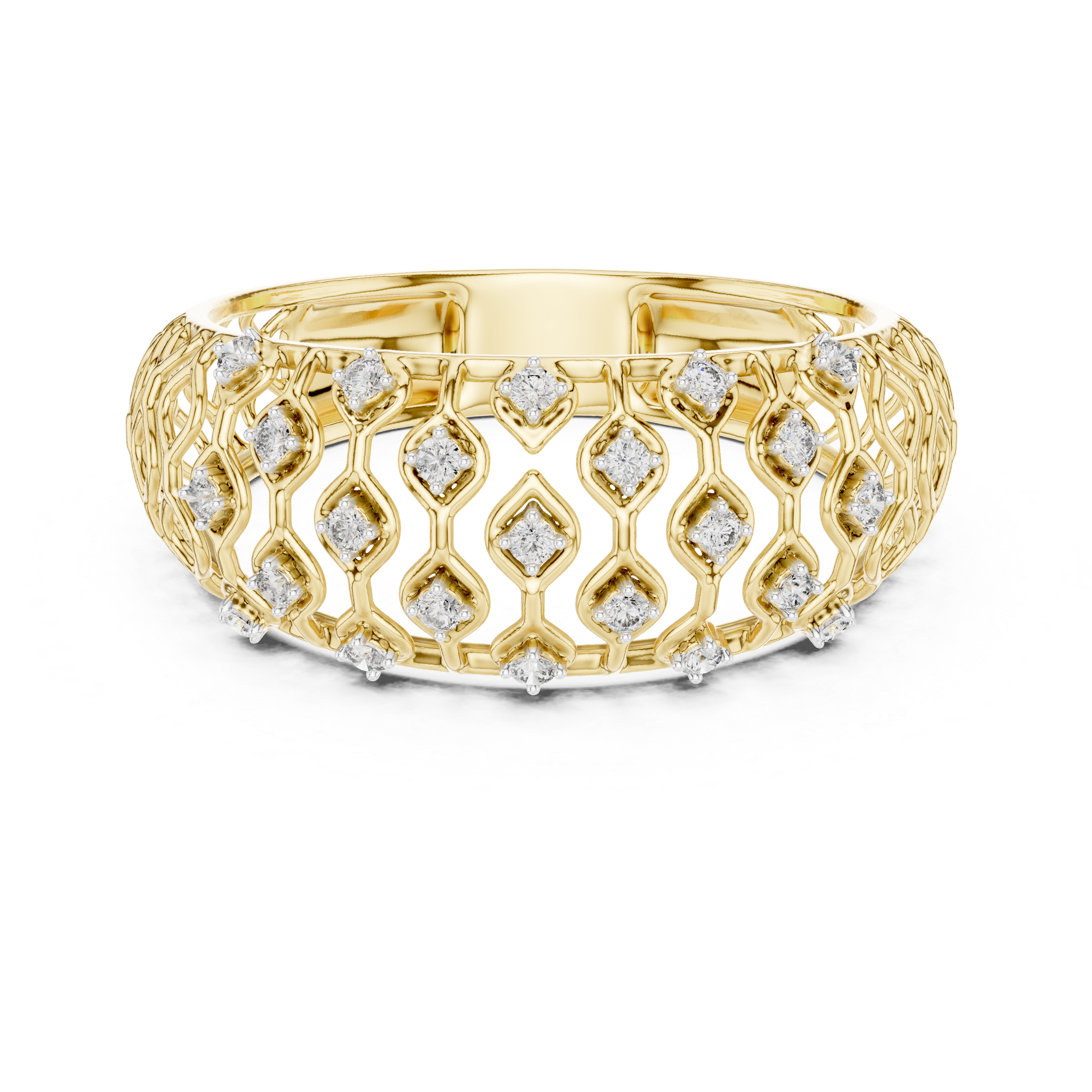 Round Cut Diamond Lattice Wide Band Ring