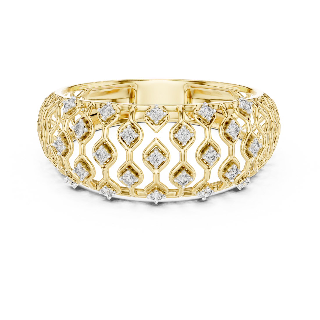 Round Cut Diamond Lattice Wide Band Ring