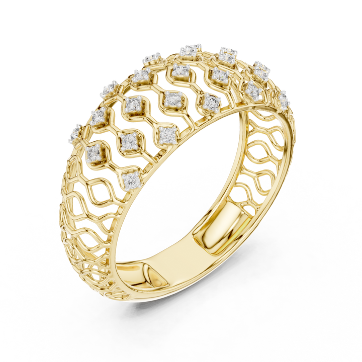 Round Cut Diamond Lattice Wide Band Ring