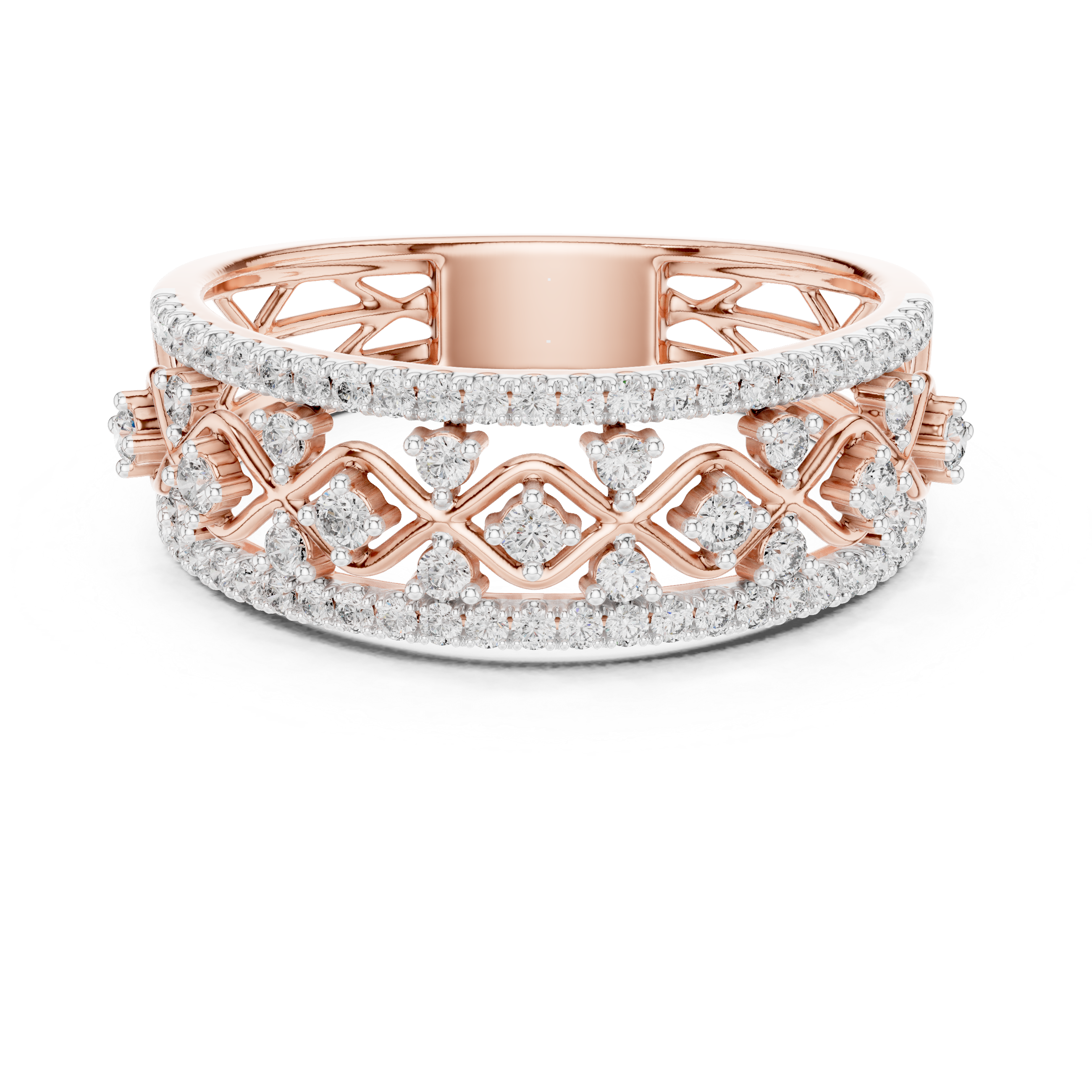 Round Cut Diamond Crisscross Lattice Band with Pavé Brilliance