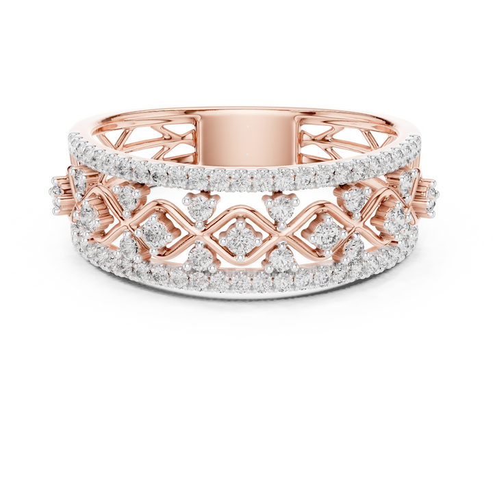 Round Cut Diamond Crisscross Lattice Band with Pavé Brilliance