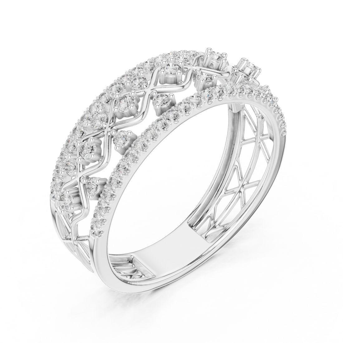 Round Cut Diamond Crisscross Lattice Band with Pavé Brilliance