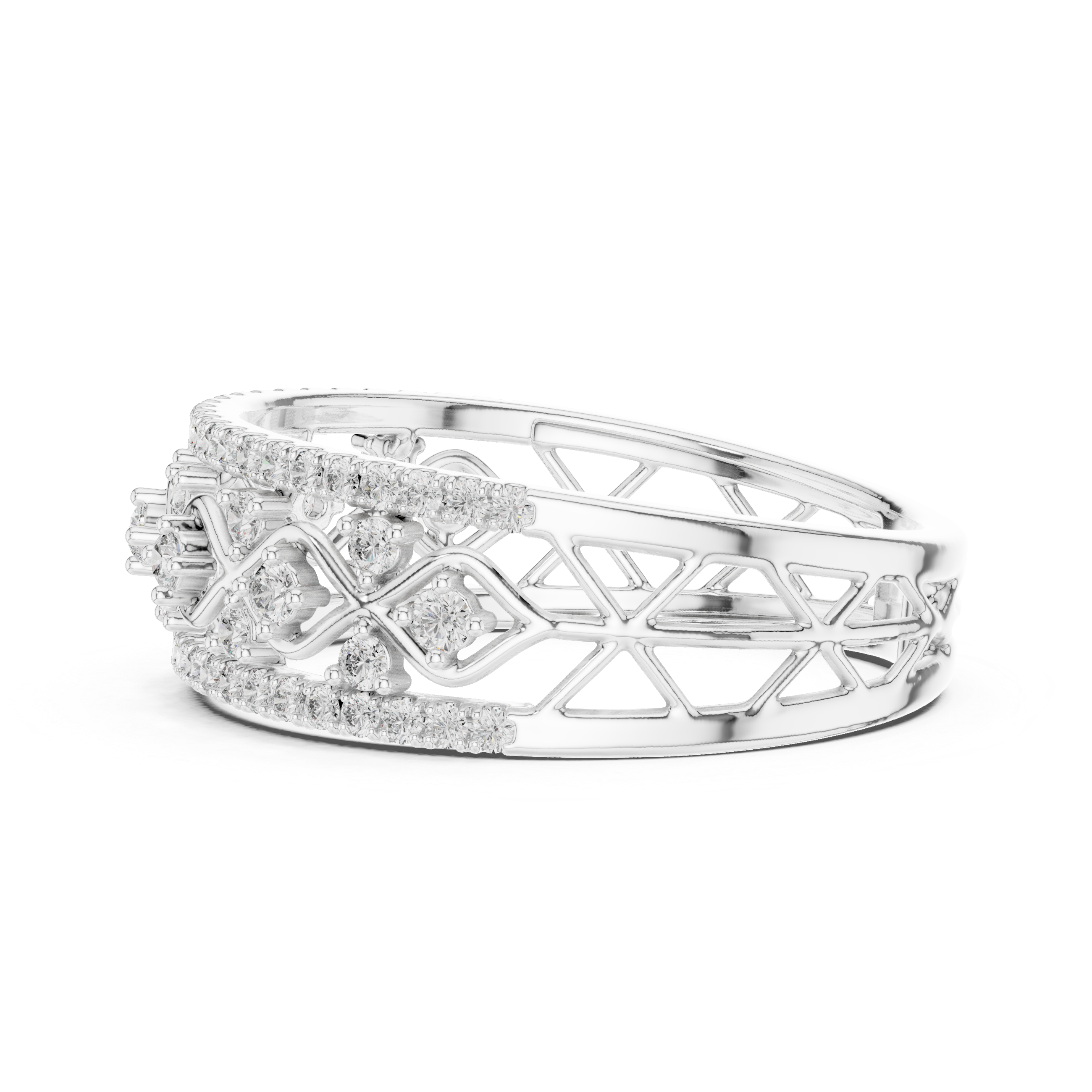 Round Cut Diamond Crisscross Lattice Band with Pavé Brilliance