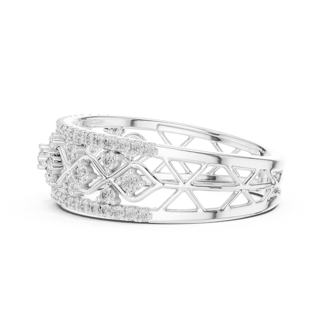 Round Cut Diamond Crisscross Lattice Band with Pavé Brilliance