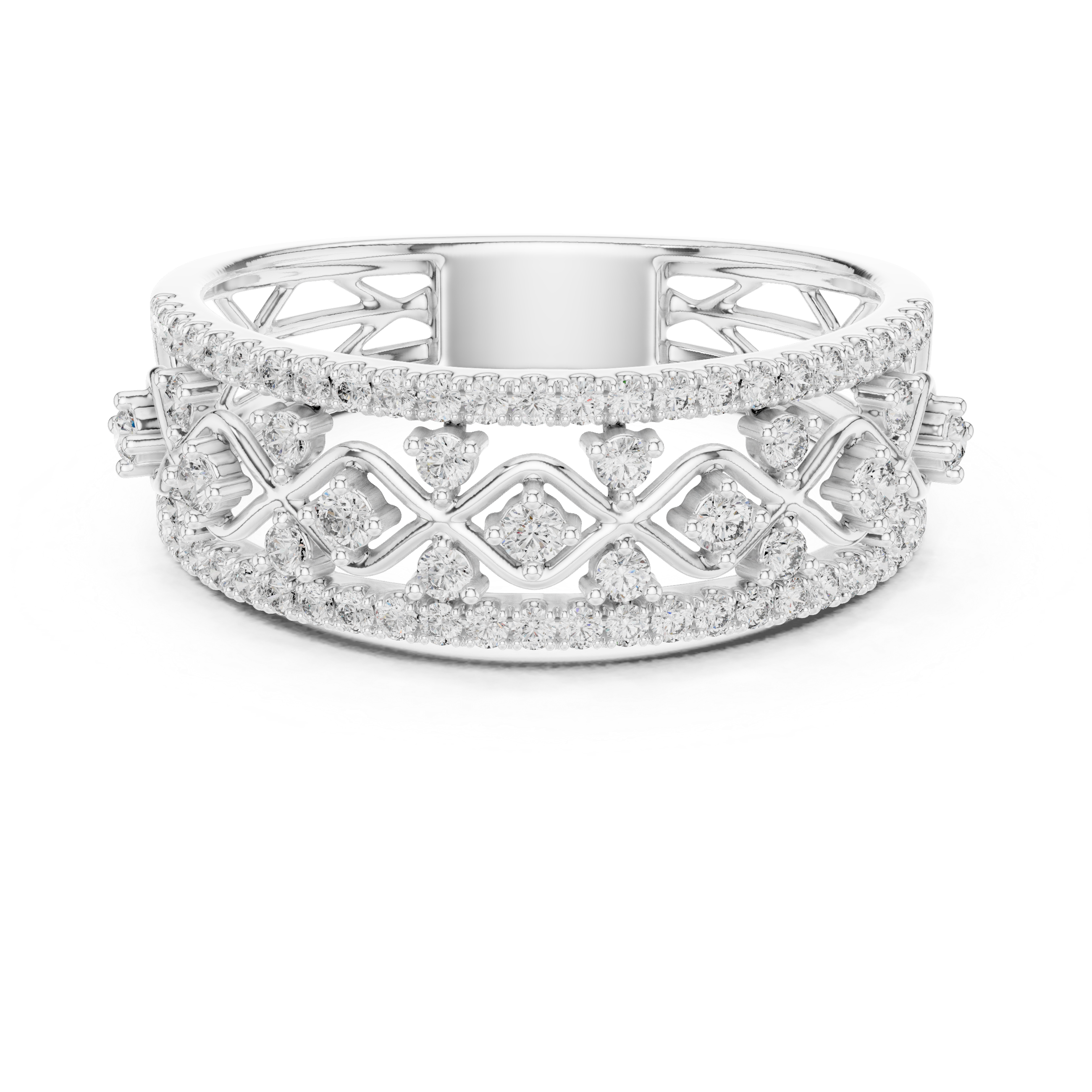 Round Cut Diamond Crisscross Lattice Band with Pavé Brilliance