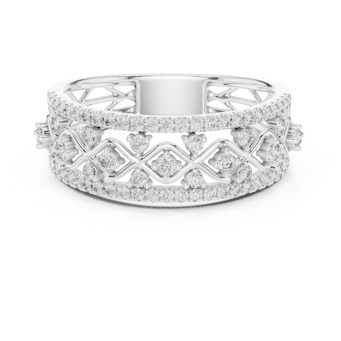 Round Cut Diamond Crisscross Lattice Band with Pavé Brilliance