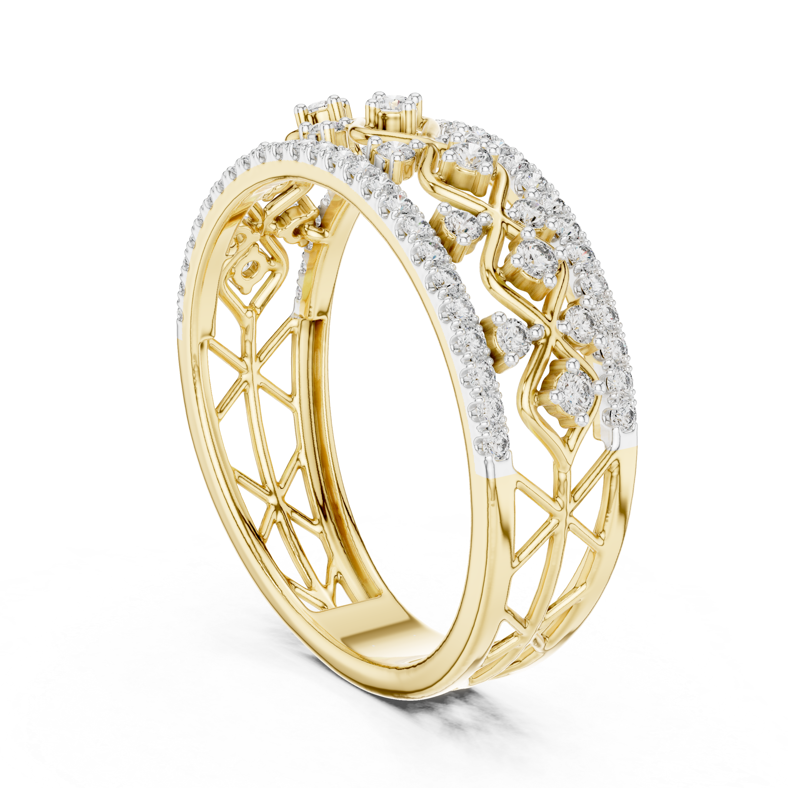 Round Cut Diamond Crisscross Lattice Band with Pavé Brilliance